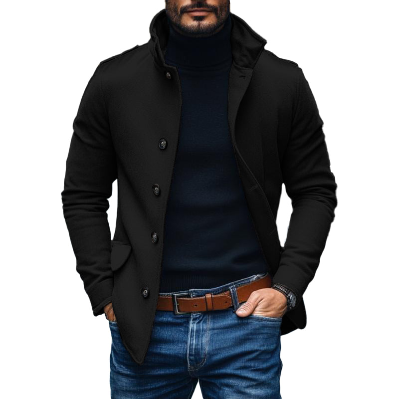 Men's Casual Wool Blend Lapel Single-breasted Slim Short Coat 9261102334136