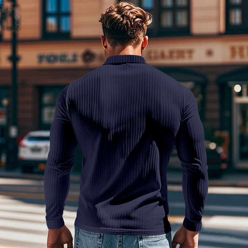Men's Lapel Fitted Long Sleeved T-shirt241200938 9877963145400