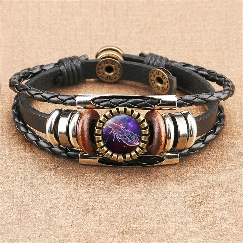 Vintage Twelve Constellations Multilayer PU Leather Bracelet 9888556613816