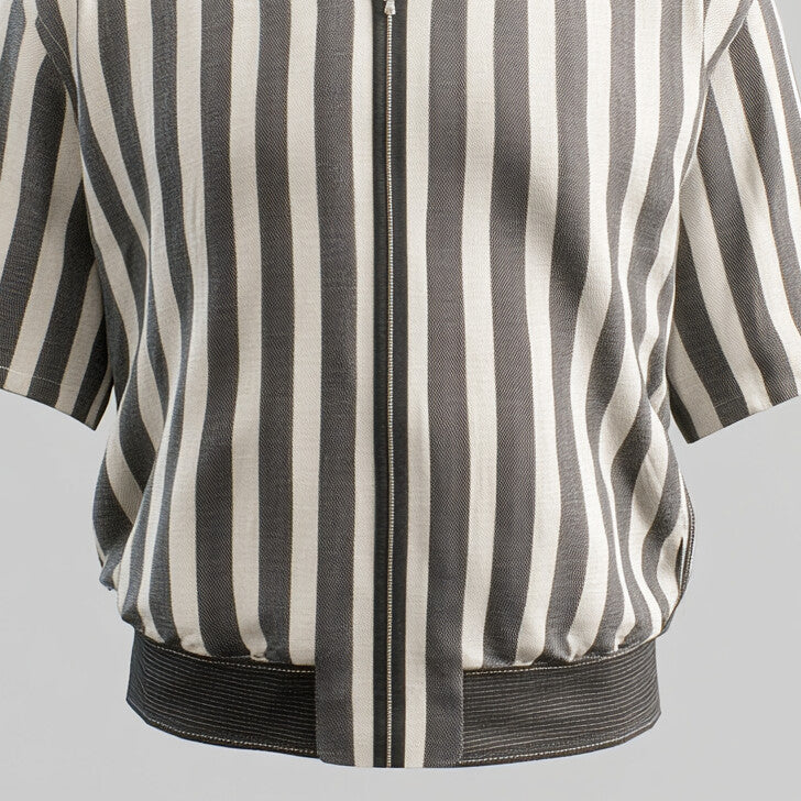 Men's Striped Stand Collar Zipper Half Sleeve Jacket 9914188726456