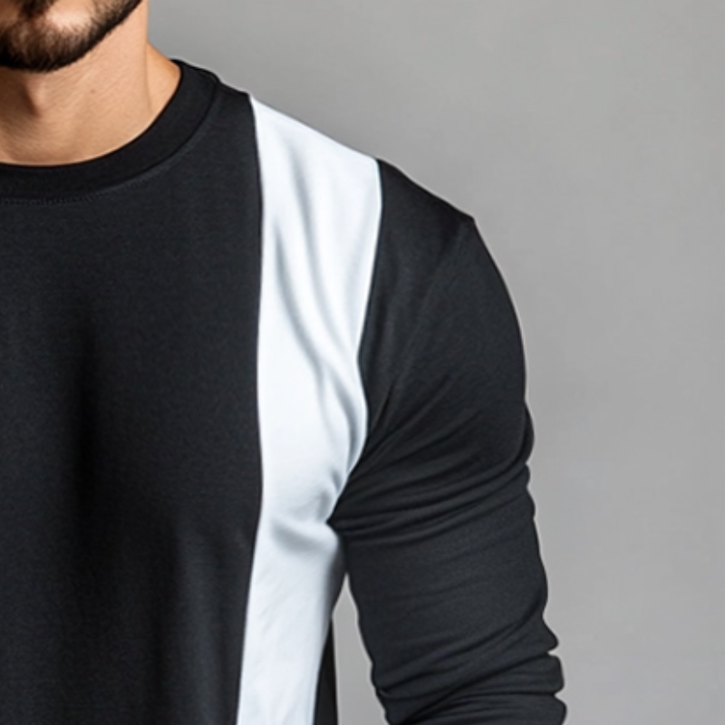 Men's Retro Casual Stitching Round Neck Long Sleeve T-Shirt 9893975556280