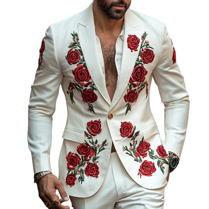 Men's Vintage Casual Rose Embroidered Blazer 9904628433080
