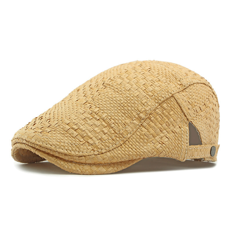 Men's Herringbone Pattern Sunshade Straw Woven Beret 9949457612984