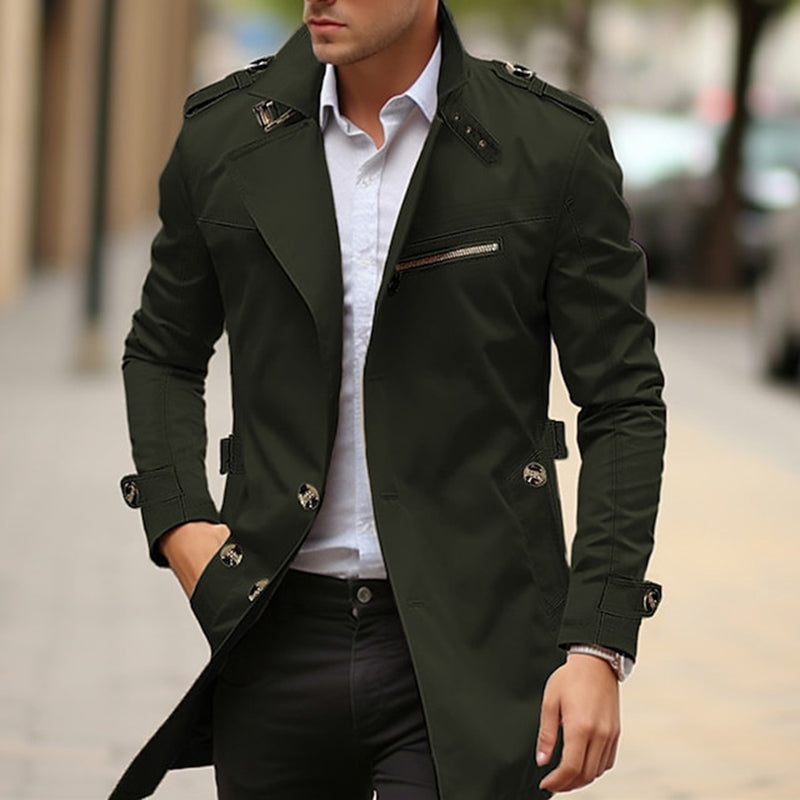 Men's Daily Plain Front Pocket Lapel Single Breasted Trench Coat 9888554287288