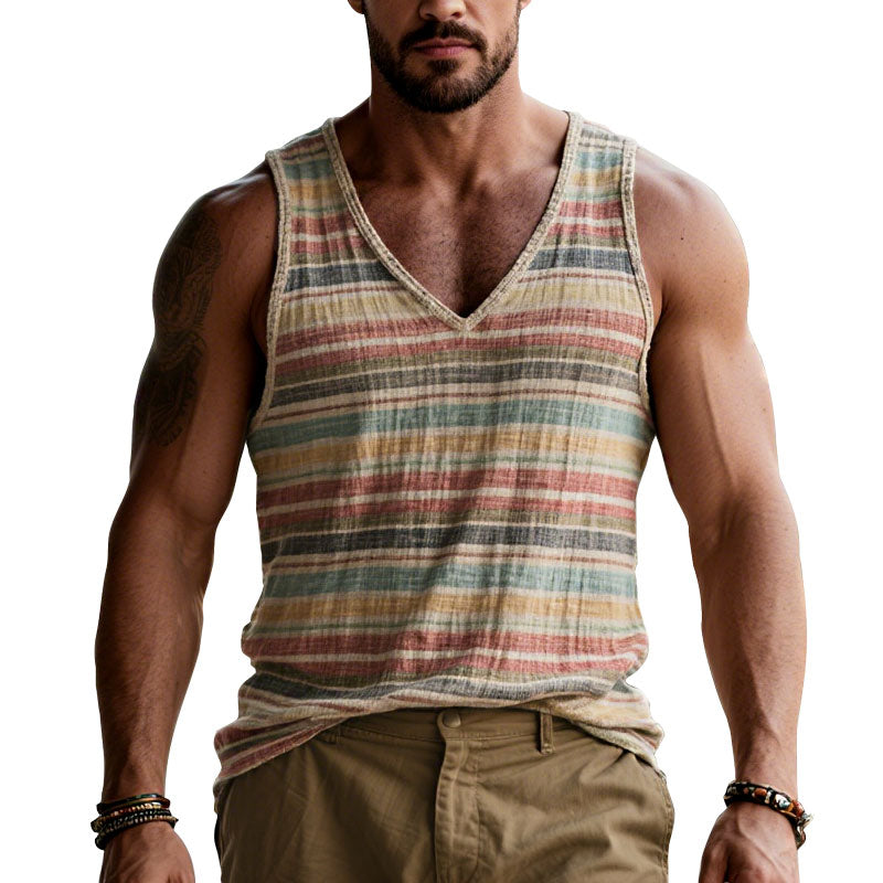Men's Colorful Striped Pattern V Neck Sleeveless Vest 250600688