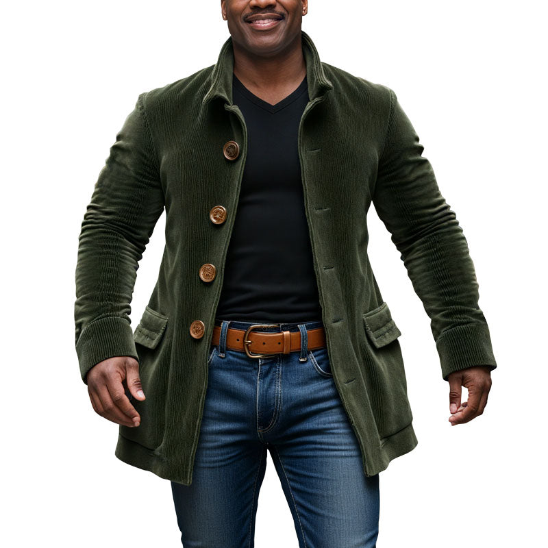 Men's Vintage Corduroy Stand Collar Single Breasted Slim Short Coat 9261100335288