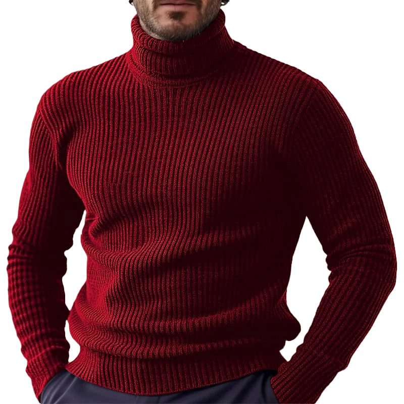 Men's Pullover Solid Turtleneck Long Sleeve Ribbed Knit Thermal Stretchy Sweater 9888552157368
