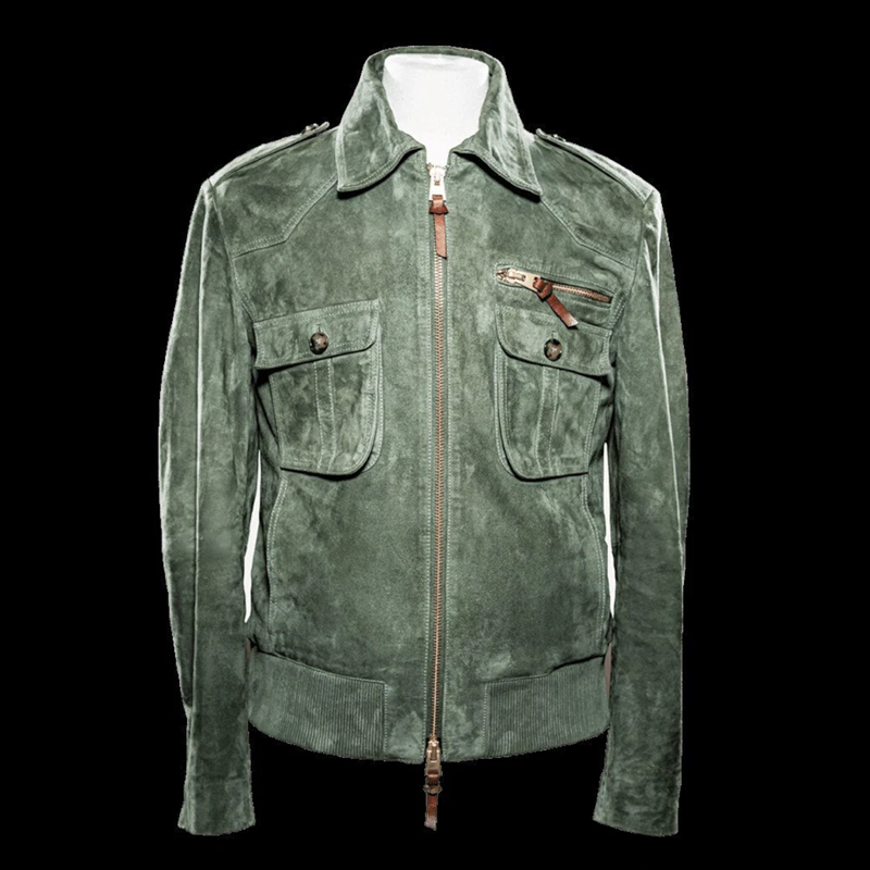 Men's Retro Lapel Zipper Breast Pocket Suede Jacket 9261077528760