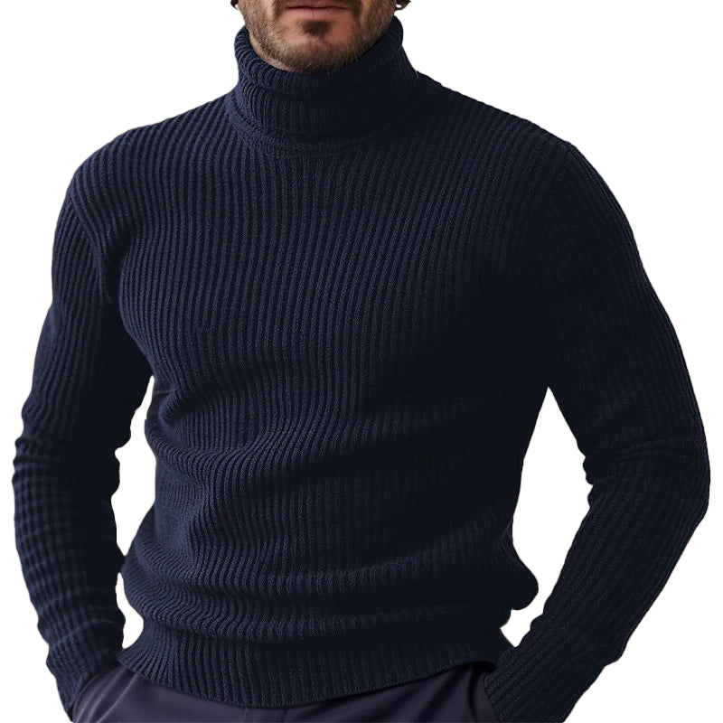 Men's Pullover Solid Turtleneck Long Sleeve Ribbed Knit Thermal Stretchy Sweater 9888552157368