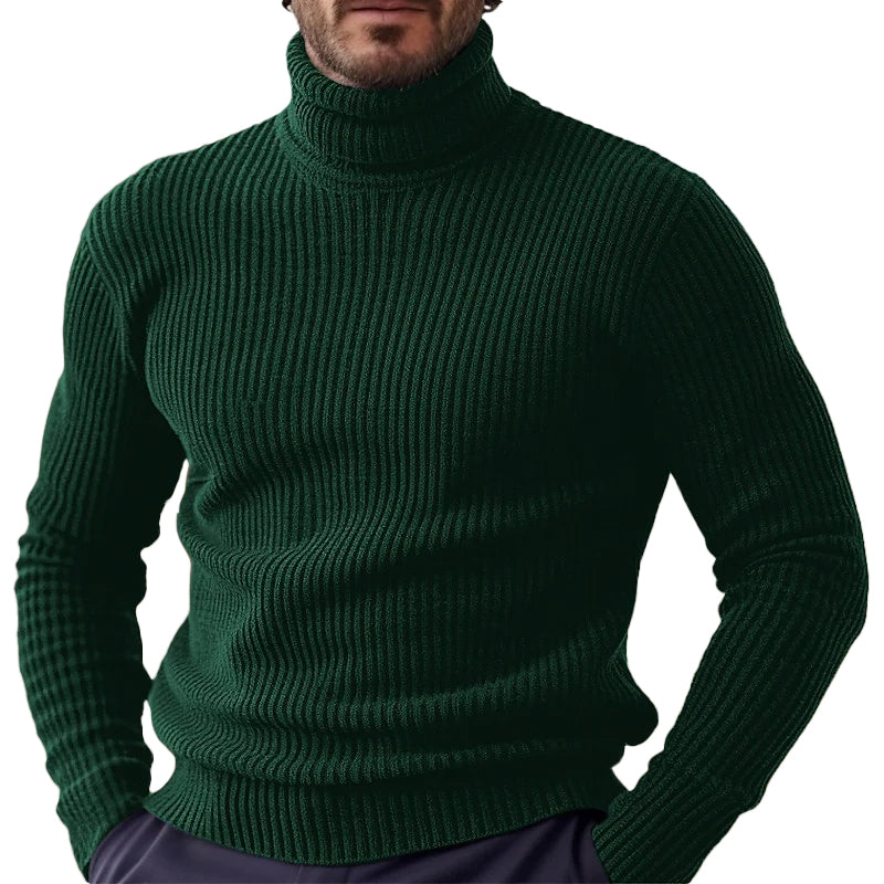 Men's Pullover Solid Turtleneck Long Sleeve Ribbed Knit Thermal Stretchy Sweater 9888552157368
