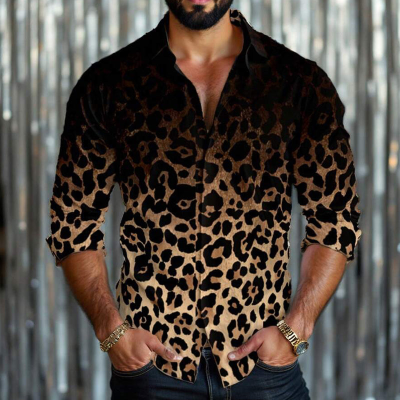 Men's Leopard Gradient Print Long Sleeve Shirt 9899737186488