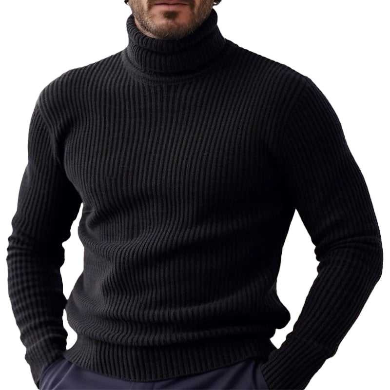 Men's Pullover Solid Turtleneck Long Sleeve Ribbed Knit Thermal Stretchy Sweater 9888552157368