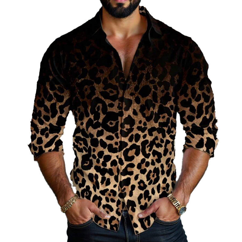 Men's Leopard Gradient Print Long Sleeve Shirt 9899737186488