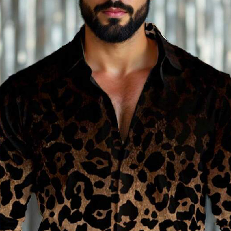 Men's Leopard Gradient Print Long Sleeve Shirt 9899737186488