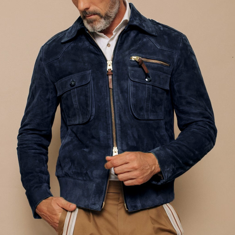 Men's Retro Lapel Zipper Breast Pocket Suede Jacket 9261077528760