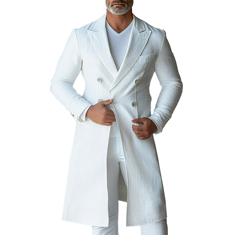 Men's Solid Peaked Lapel Double Breasted Long Sleeve Knee Length Coat 9951401476280