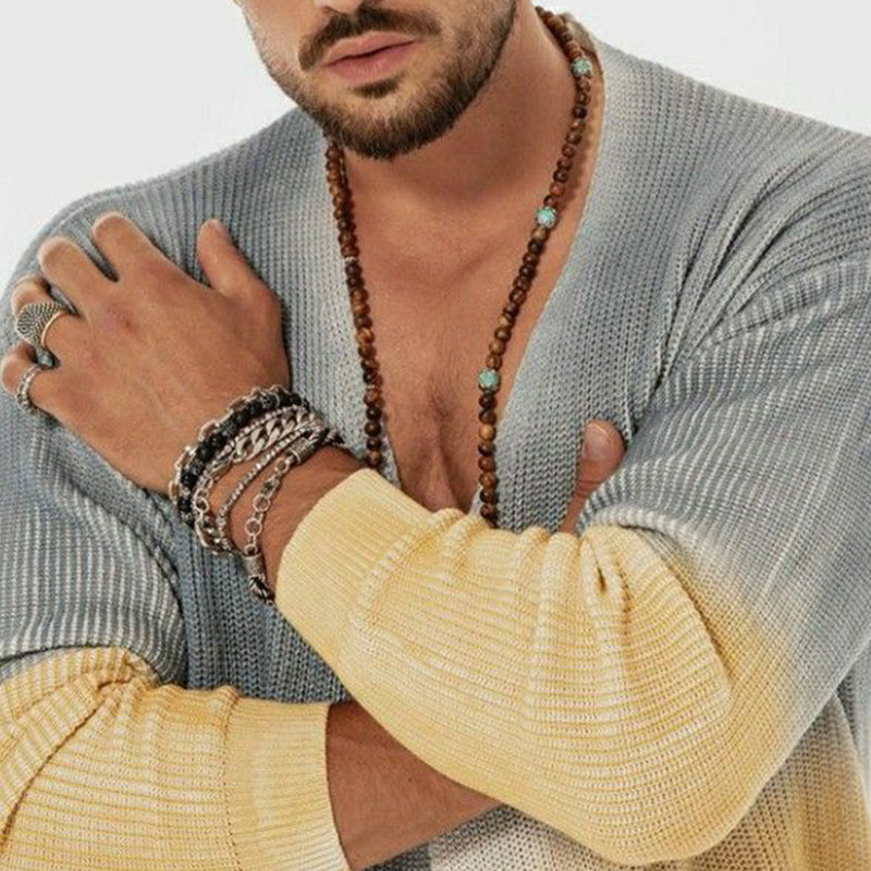Men's Casual Colorblock Mid-length Buttonless Knitted Cardigan 9901327384760
