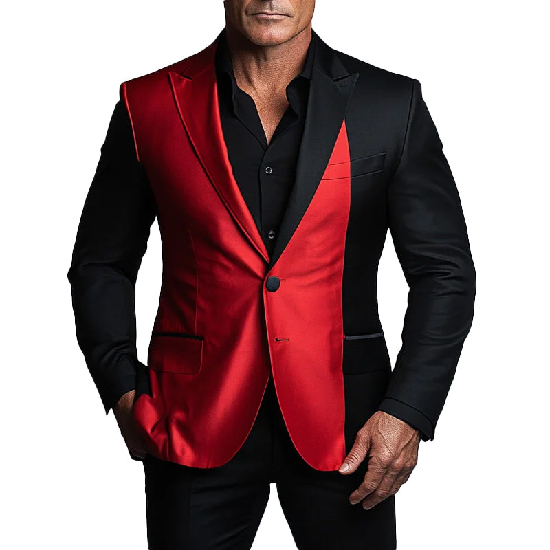 Men's Peaked Lapel Two Button Long Sleeve Color Block Blazer 9899606638776