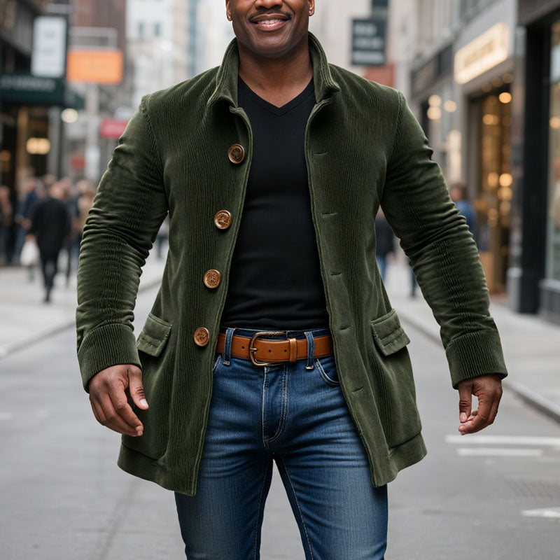 Men's Vintage Corduroy Stand Collar Single Breasted Slim Short Coat 9261100335288