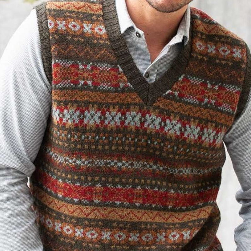 Men's Retro Geometric V-Neck Sleeveless Knit Vest 9891528900792