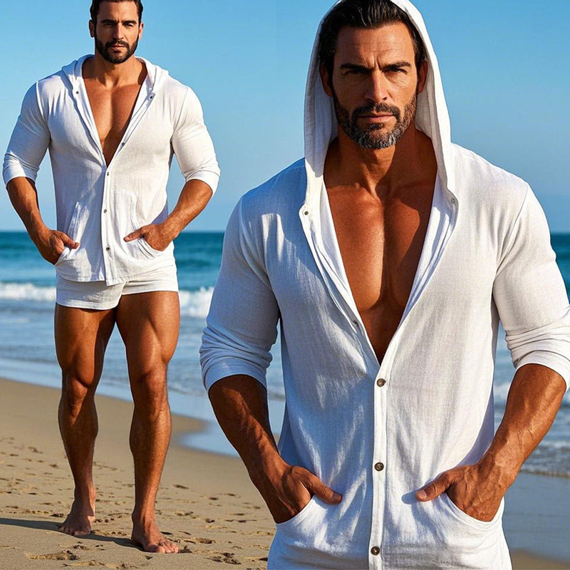 Men's Casual Cotton and Linen Single Breasted Hoodie 9902009123000