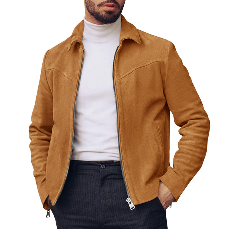 Men's Full Zip Casual Vintage Lightweight Suede Jackets 9884520054968