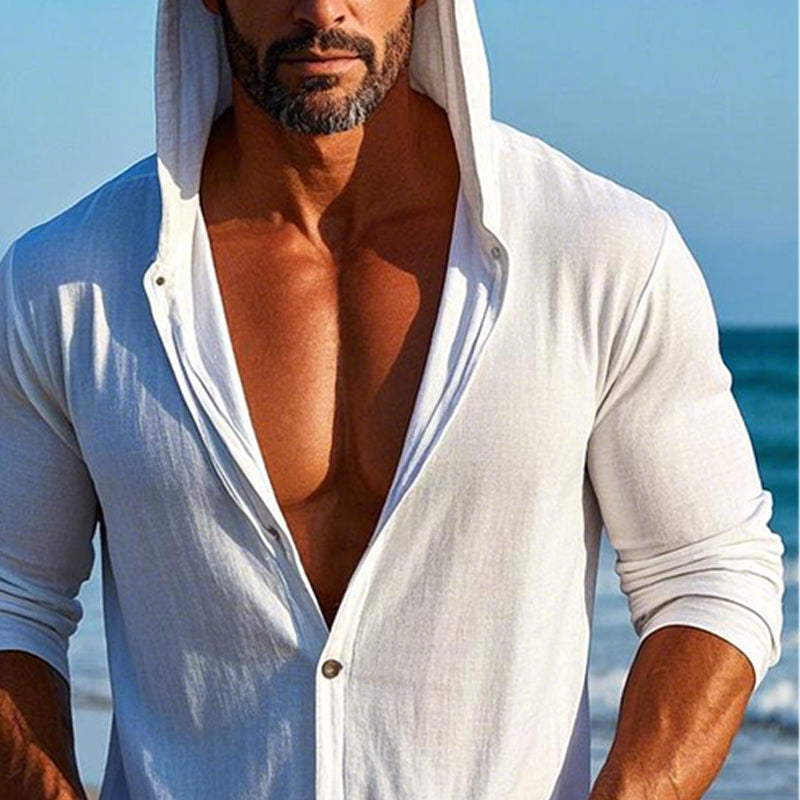 Men's Casual Cotton and Linen Single Breasted Hoodie 9902009123000