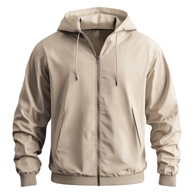 Men's Solid Long Sleeve Slant Pocket Windproof Drawstring Hooded Jacket 9951402098872