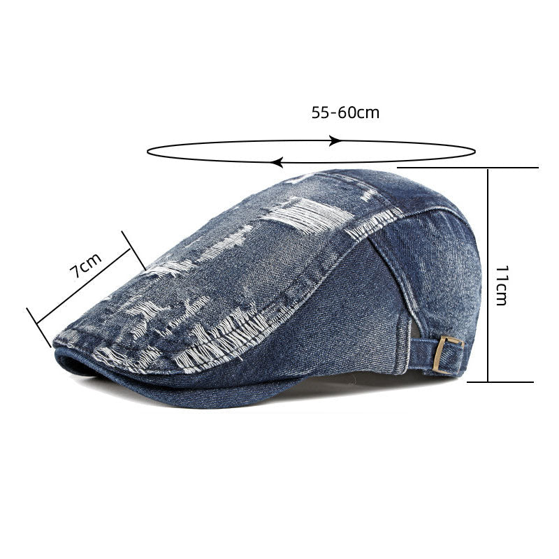 Men's Vintage Washed and Distressed Denim Beret 9893976539320