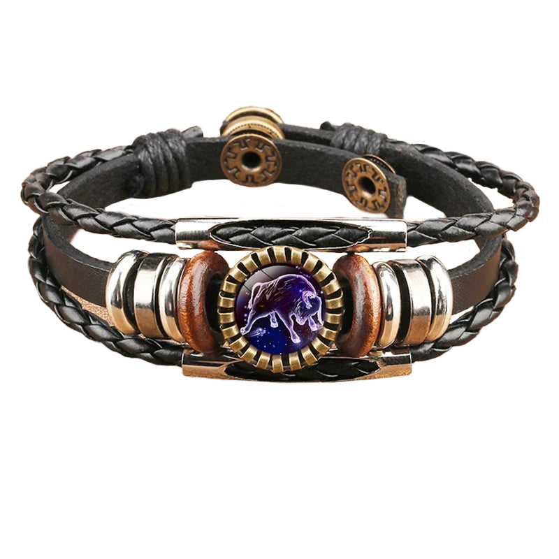 Vintage Twelve Constellations Multilayer PU Leather Bracelet 9888556613816