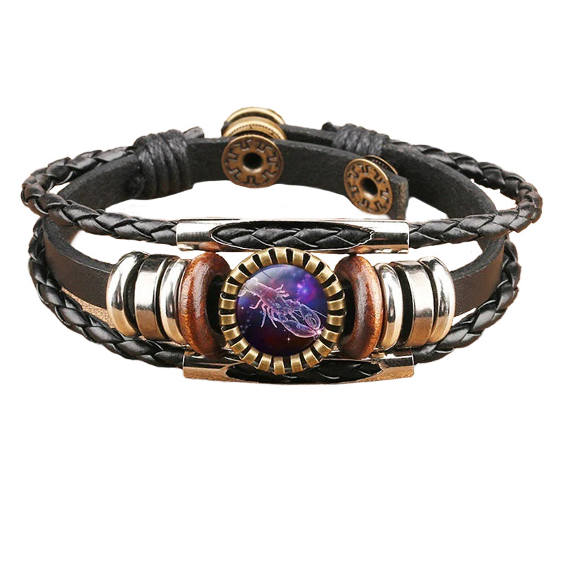 Vintage Twelve Constellations Multilayer PU Leather Bracelet 9888556613816