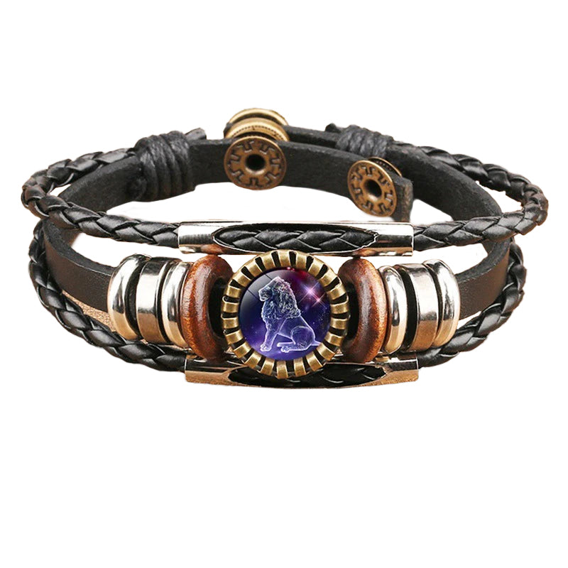 Vintage Twelve Constellations Multilayer PU Leather Bracelet 9888556613816