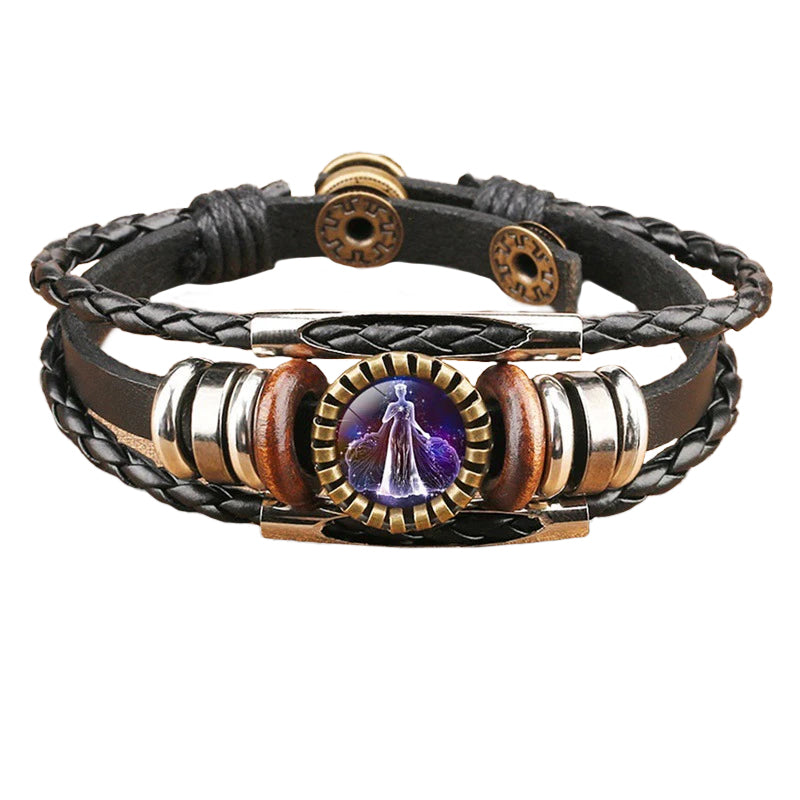 Vintage Twelve Constellations Multilayer PU Leather Bracelet 9888556613816