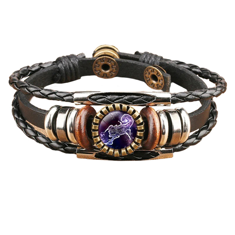 Vintage Twelve Constellations Multilayer PU Leather Bracelet 9888556613816