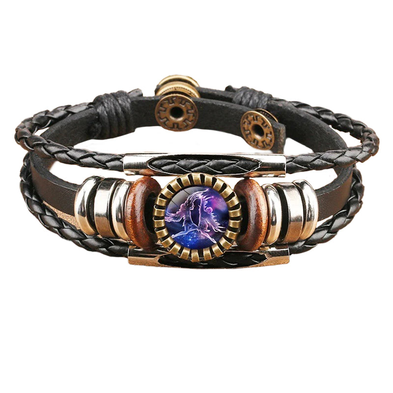 Vintage Twelve Constellations Multilayer PU Leather Bracelet 9888556613816