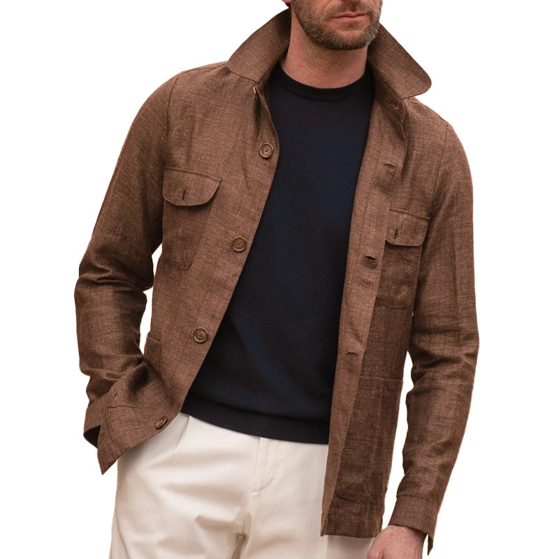 Men's Casual Linen Lapel Single Breasted Long Sleeve Thin Jacket 9261078577336