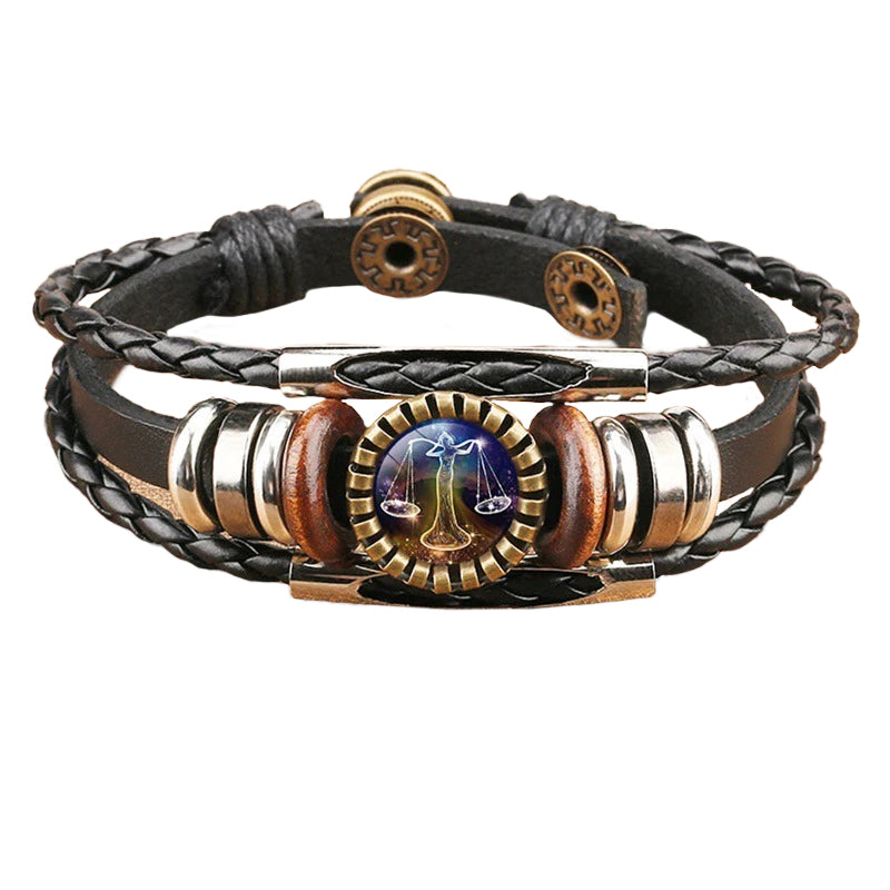 Vintage Twelve Constellations Multilayer PU Leather Bracelet 9888556613816