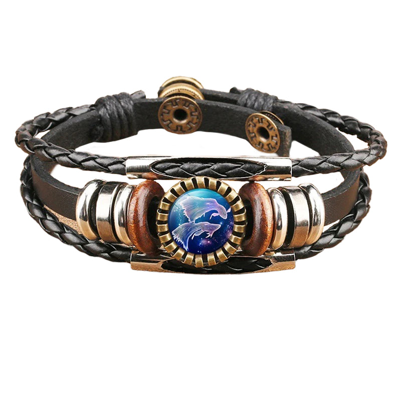 Vintage Twelve Constellations Multilayer PU Leather Bracelet 9888556613816
