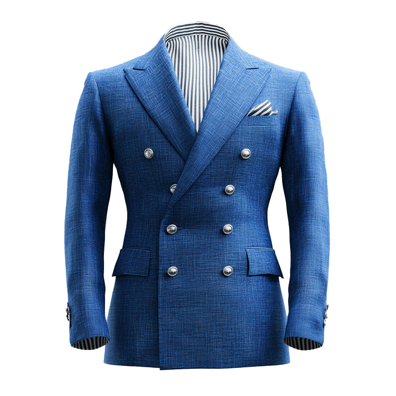 Men's Business Solid Peak Lapel Double Breasted Long Sleeve Blazer 9914188791992