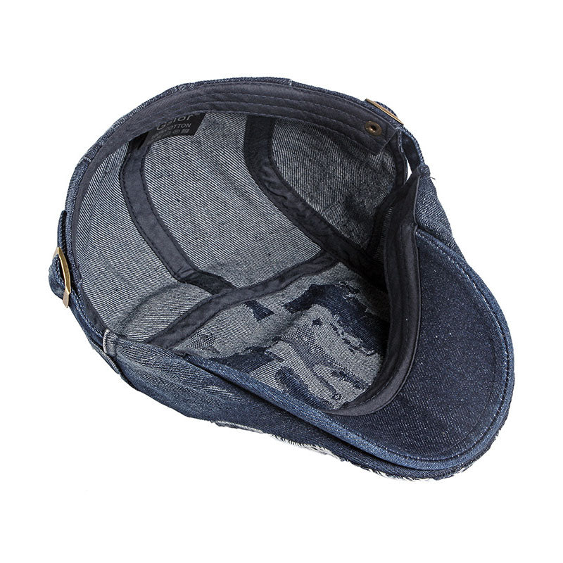 Men's Vintage Washed and Distressed Denim Beret 9893976539320
