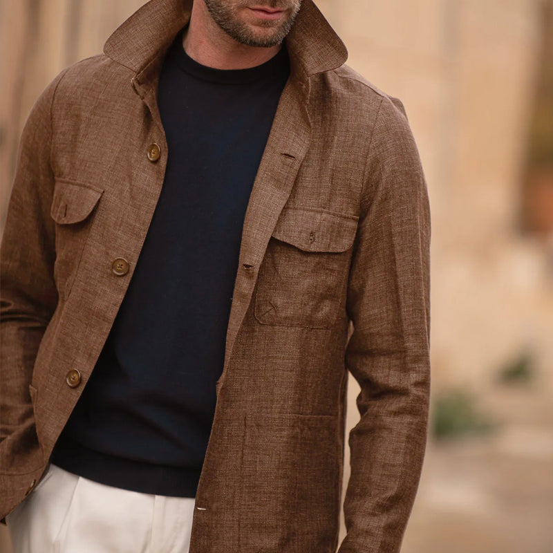 Men's Casual Linen Lapel Single Breasted Long Sleeve Thin Jacket 9261078577336