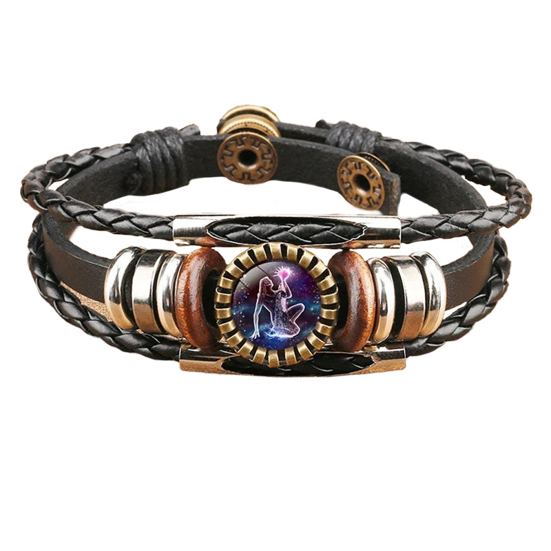 Vintage Twelve Constellations Multilayer PU Leather Bracelet 9888556613816