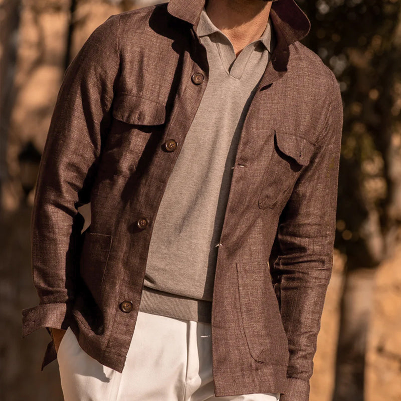 Men's Casual Linen Lapel Single Breasted Long Sleeve Thin Jacket 9261078577336