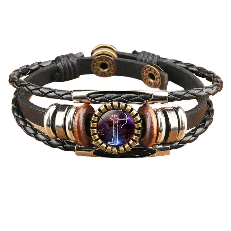 Vintage Twelve Constellations Multilayer PU Leather Bracelet 9888556613816