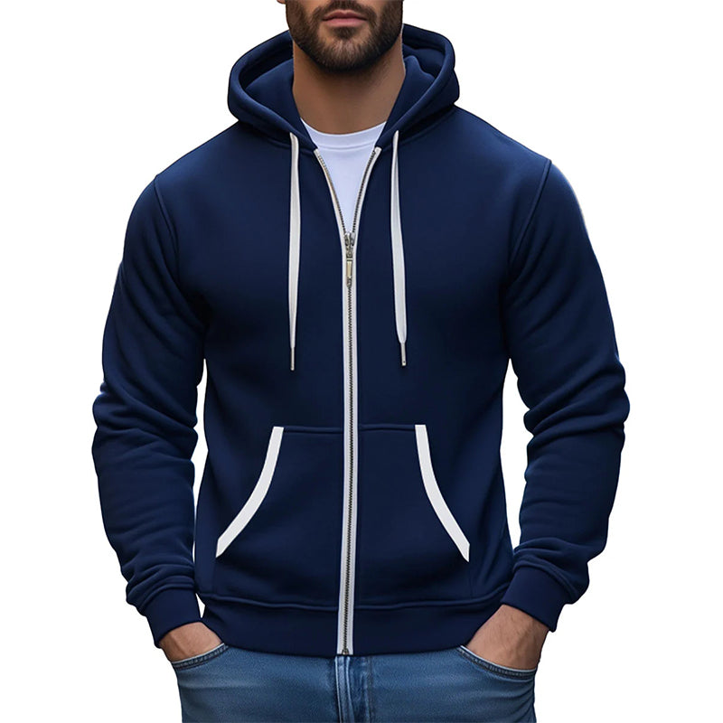 Men's Double Pocket Zip-Up Contrast Hoodie Jacket 9904640590008