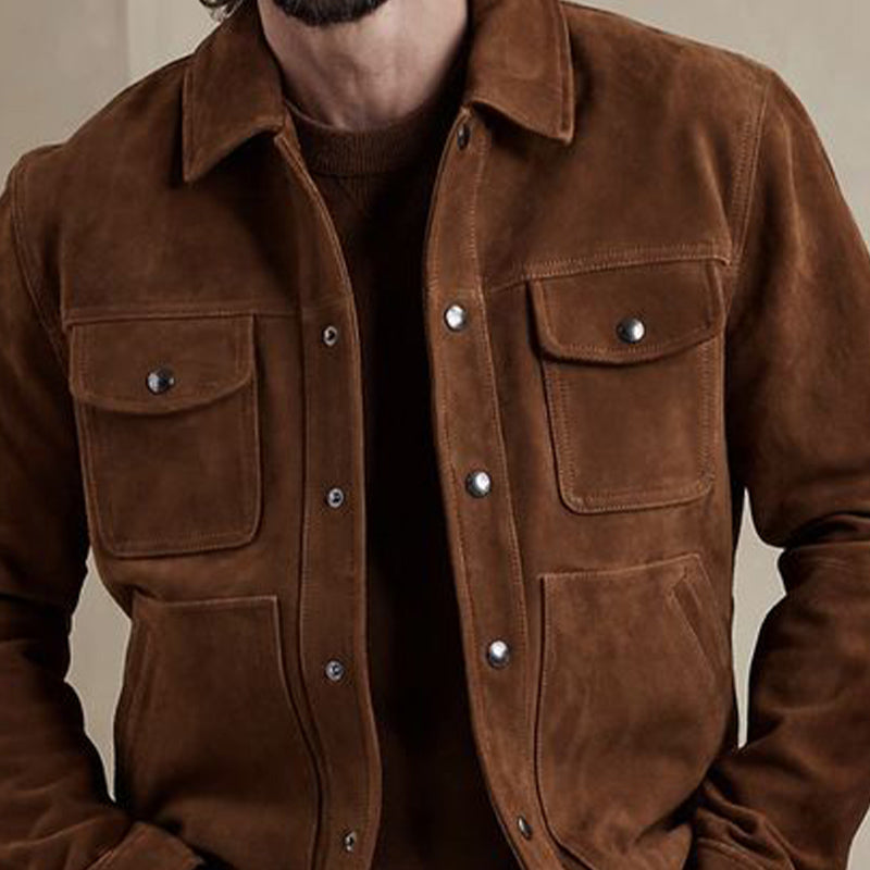 Men's Vintage Suede Multi-Pocket Snap Button Jacket 9899720933560
