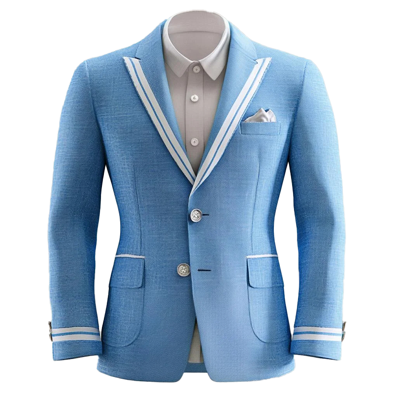Men's Peaked Lapel Two Button Flap Pocket Contrast Stripes Long Sleeve Blazer 9953099219128