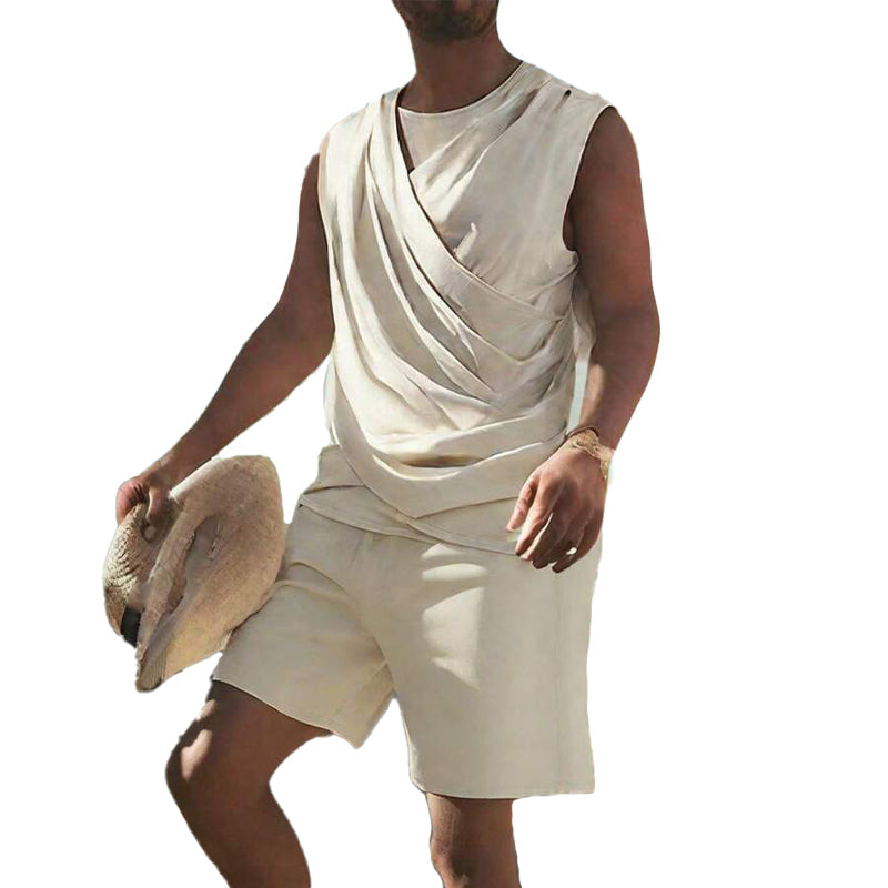 Men's Casual Cotton Vest Top Shorts Two-Piece Set 9918989828280