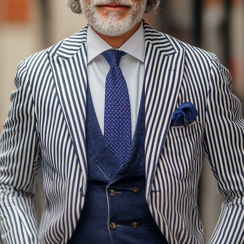 Men's Fashion Slim Striped Notch Lapel Single Breasted Casual Blazer 9907263799480