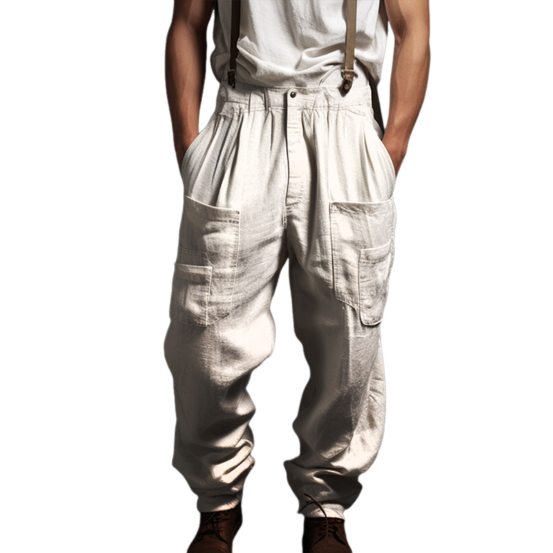 Men's Retro Casual Linen Breathable Loose Long Pants 9905397727416